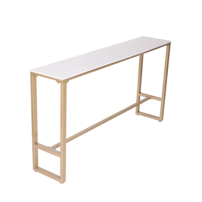 Glam Bar Height Table White Faux Marble Top Bistro Bar Table with Trestle Base