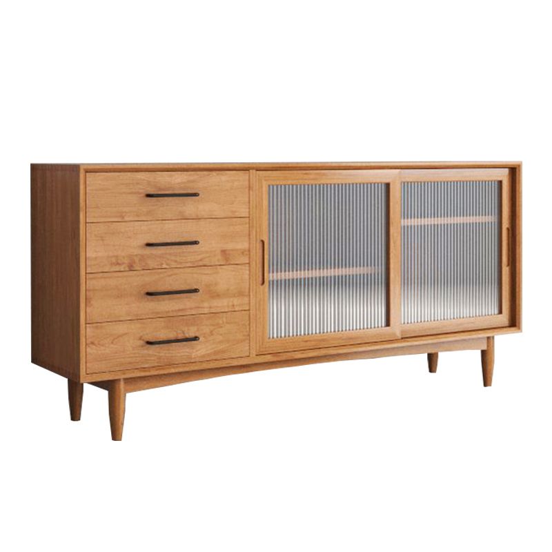 Modern Style Brown Storage Credenza Solid Wood Buffet Sideboard with 4-Drawer