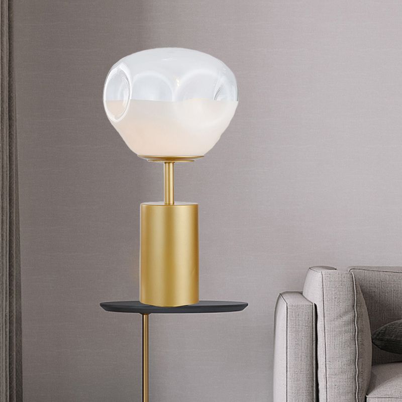 Gold Geometric Night Table Light Modernism 1 Light Metal Nightstand Lamp with Cream Dimple Glass Shade