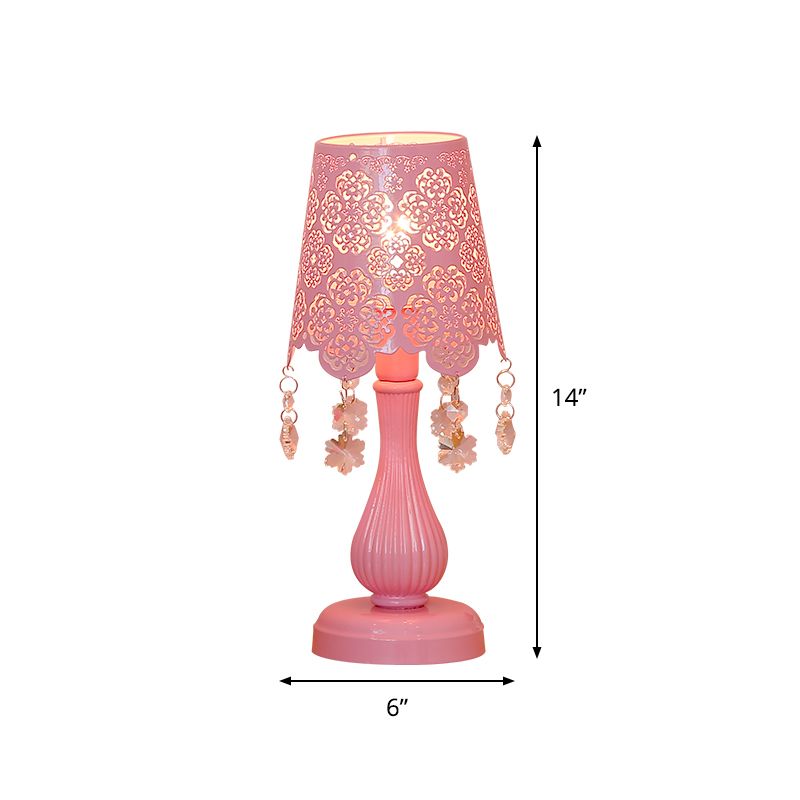 Modern Cutout Cone Night Lamp Iron 1 Light Table Lighting in Pink with Snowflake Crystal Accent