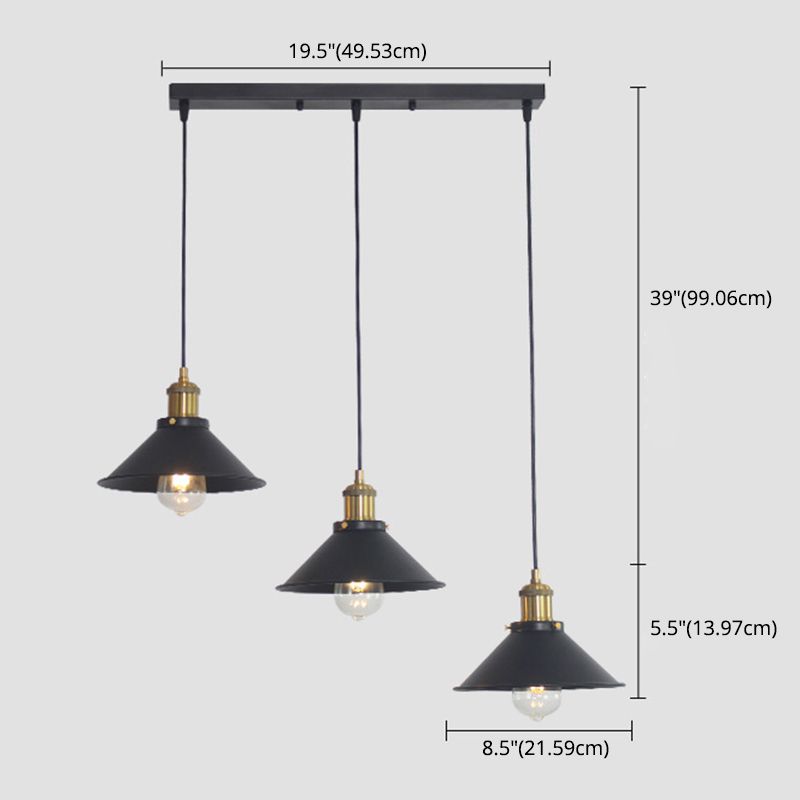 Luce di illuminazione a ciondolo conico industriale Luce sospensione in metallo per sala da pranzo