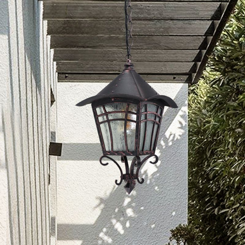 Frosted Glass Birdcage Pendant Light Rustic 1 Head Outdoor Ceiling Hang Fixture in Coffee