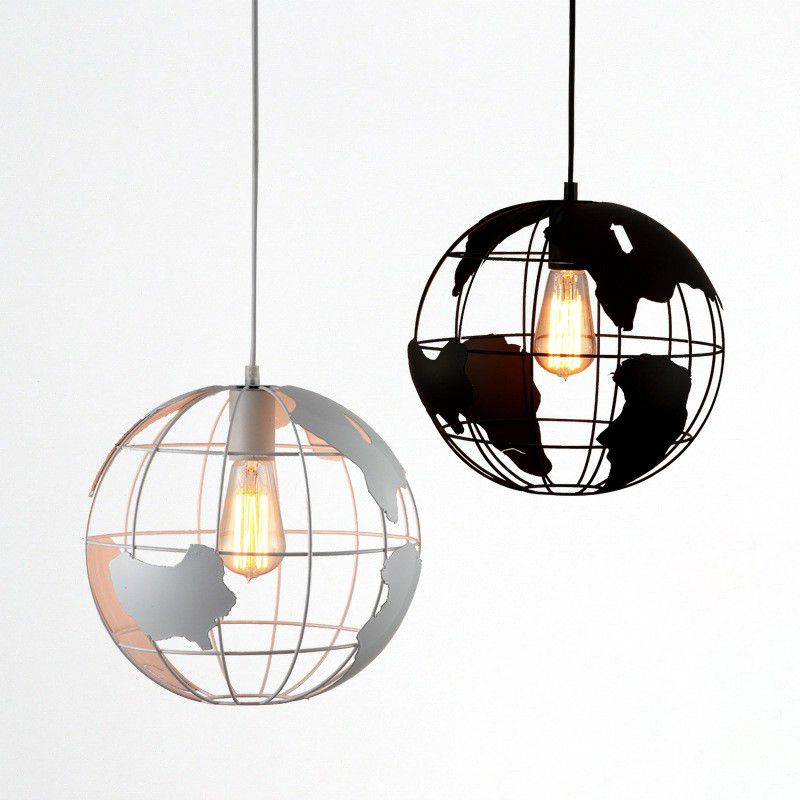 Loft Style World Globe a sospensione Light Iron Bulb Iron Hanging Lampada per la camera da letto per bambini