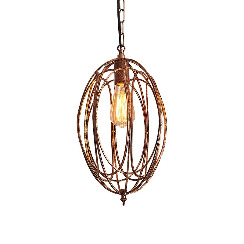 1 Head Metallic Drop Pendant Factory Gold Finish Oval Cage Dining Room Hanging Lamp Kit