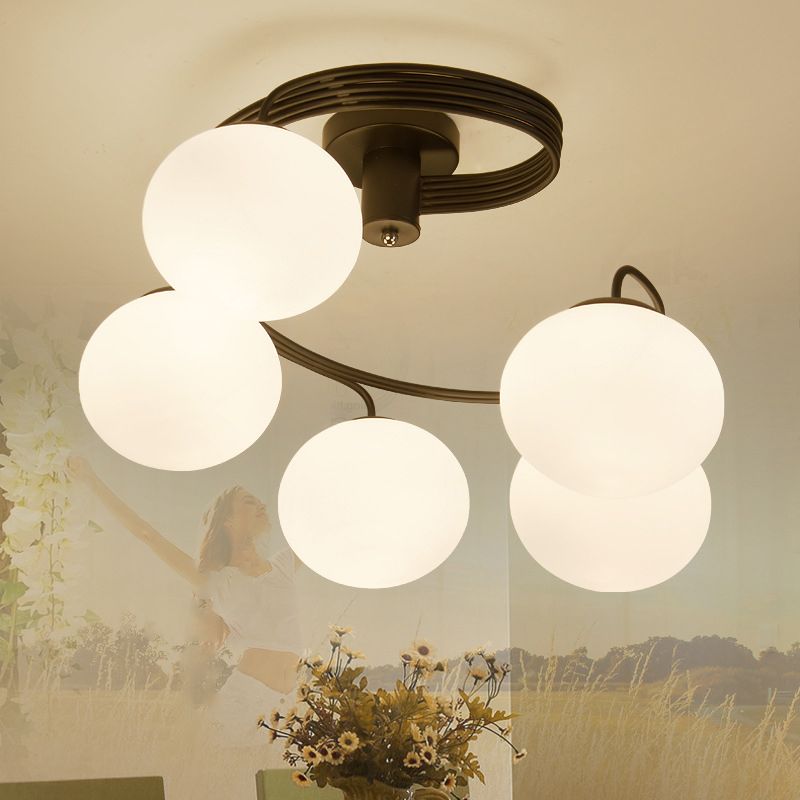 Black Spherical Semi Flush Ceiling Light Minimalist Glass Living Room Semi Flush Mount Light