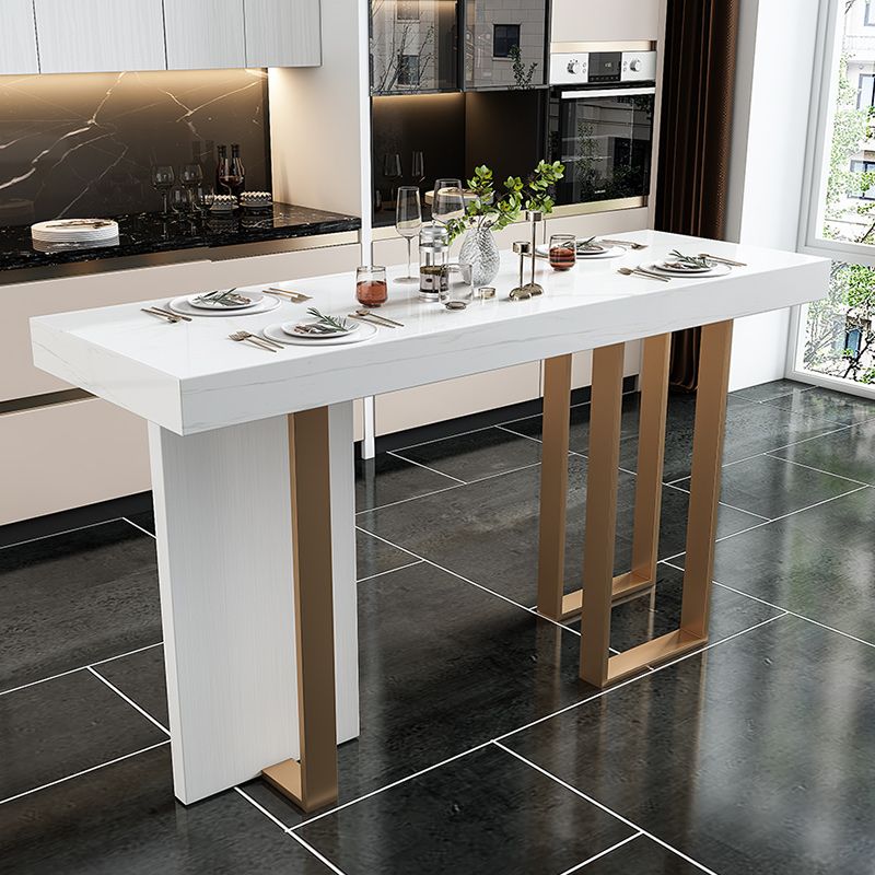 Stone Bar Dining Table Glam Rectangle Bar Table with 3 Legs for Living Room