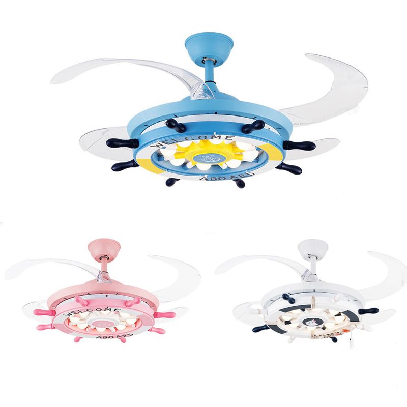 Méditerranéen Gondoir Pendant ventilateur Light Metallic Child Child Room LED Semi Flush Plafond Light