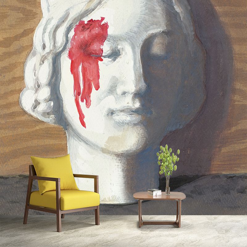 Red-White Bleeding Stone Murals Wallpaper Moisture Resistant Wall Decor for Living Room