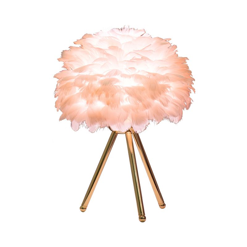 Bloom Nightstand Lamp Nordic Feather Single White/Pink Table Light with White/Gold Tripod for Bedroom