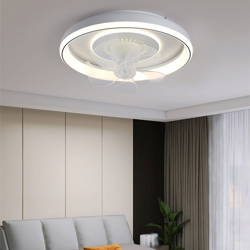 5-Blade Modern Ceiling Fan White Metal Fan with Light for Living Room