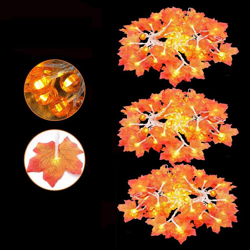 Orange Maple Leaves LED String Art Decor Plastic Battery Operated Festive Light