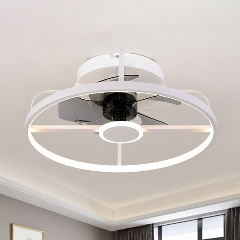 Cercle Pendant ventilateur léger moderniste métal 18 "W LED BLANC SEMI LAMP MOURN SEMI FUX avec 3 lames grises