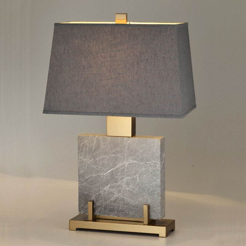 Grey Trapezoid Night Table Light Modern 1 Light Fabric Nightstand Lamp with Square Marble Stand