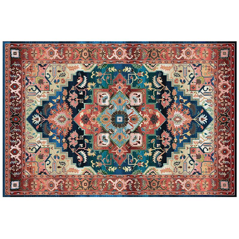 Multicolor Distressed Indoor Rug Polyester Medallion Print Rug Non-Slip Backing Indoor Rug for Living Room