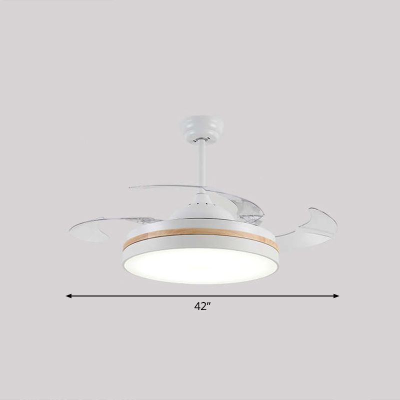 43" W Round Dining Room Hanging Fan Light Fixture Acrylic LED Nordic Semi Flush Lamp with 3-Blade and Remote