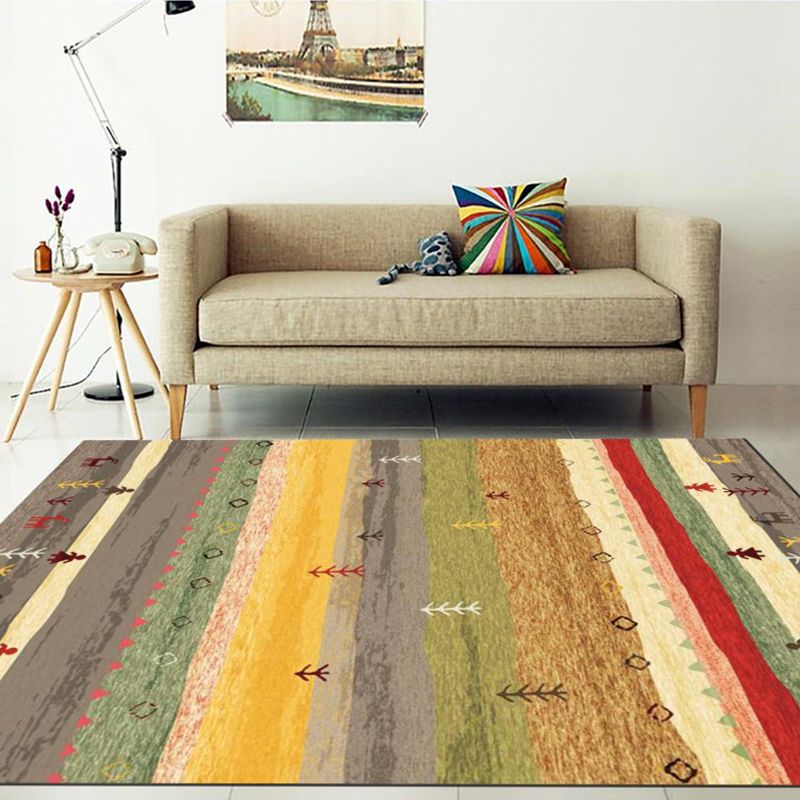 Casual Stripe Printed Rug Multi-Color Polyster Indoor Rug Anti-Slip Backing Pet Friendly Easy Care Area Carpet for Parlor