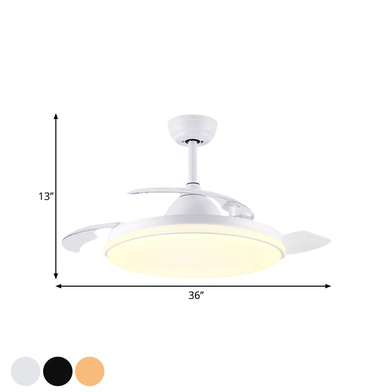 36 "" de large circulaire circulaire semi-luxueux Light Contemporain blanc / noir / or Éclairage de ventilateur à LED à LED à 3 lames pour le salon