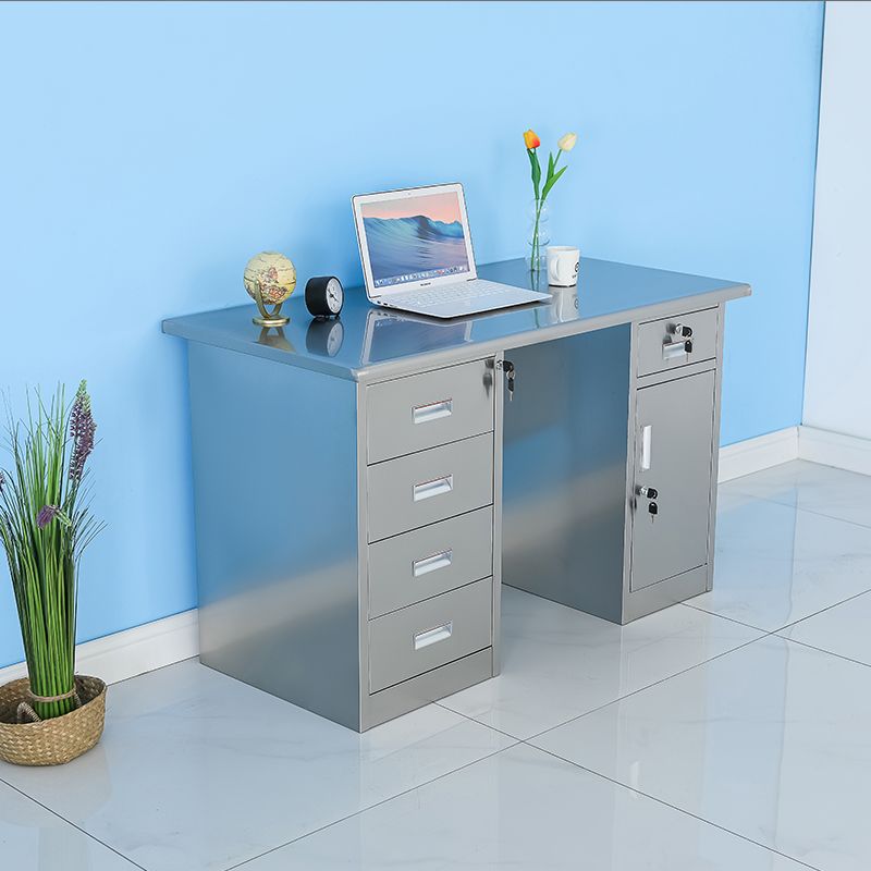 Rectangular Shaped Silver Office Writing Desk Stainless Steel with Metal Legs