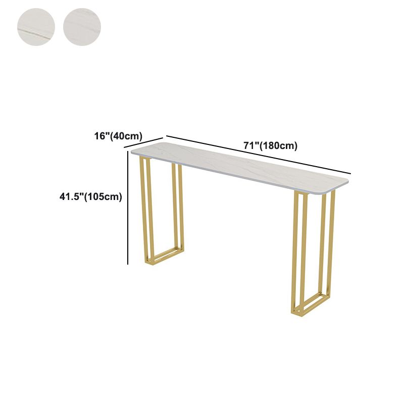 Stone Contemporary Sled Cocktail Bar Table Gold and White Rectangle Counter Table