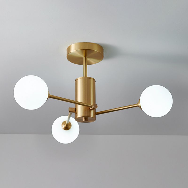 Post-Modern Metal Radial Hanging Chandelier Light Spherical Glass Shade Suspension Light  in Gold