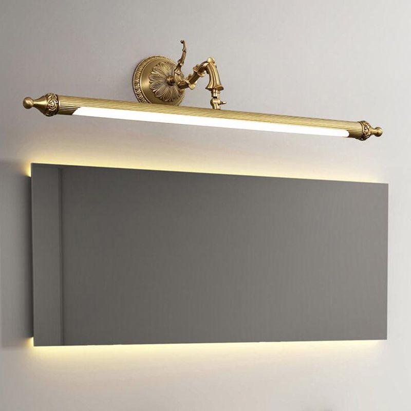 1 Light Metal Linear Mirror Wall Lighting Modern Style Wall Mounted Light Fixture in Brass