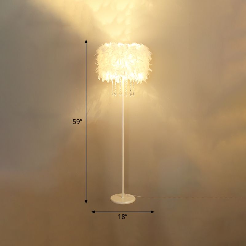 Trommelvloer Licht Licht Simplicity Feather 1-Licht Wit Goaneneck/Straight Stand Up Lamp met/zonder kristal draperen