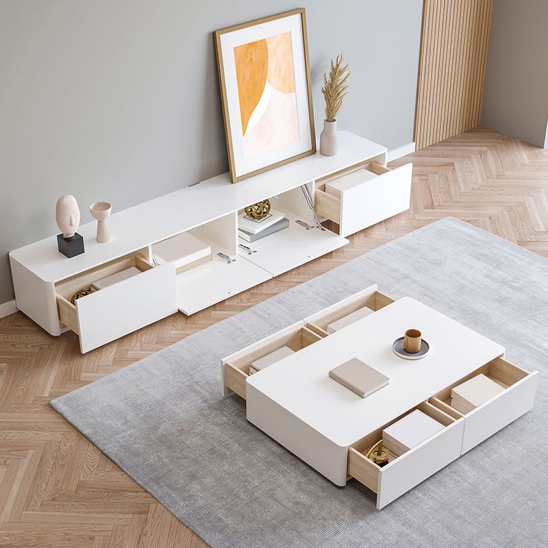 Engineered Wood Contemporary Media Console White TV Console with Doors