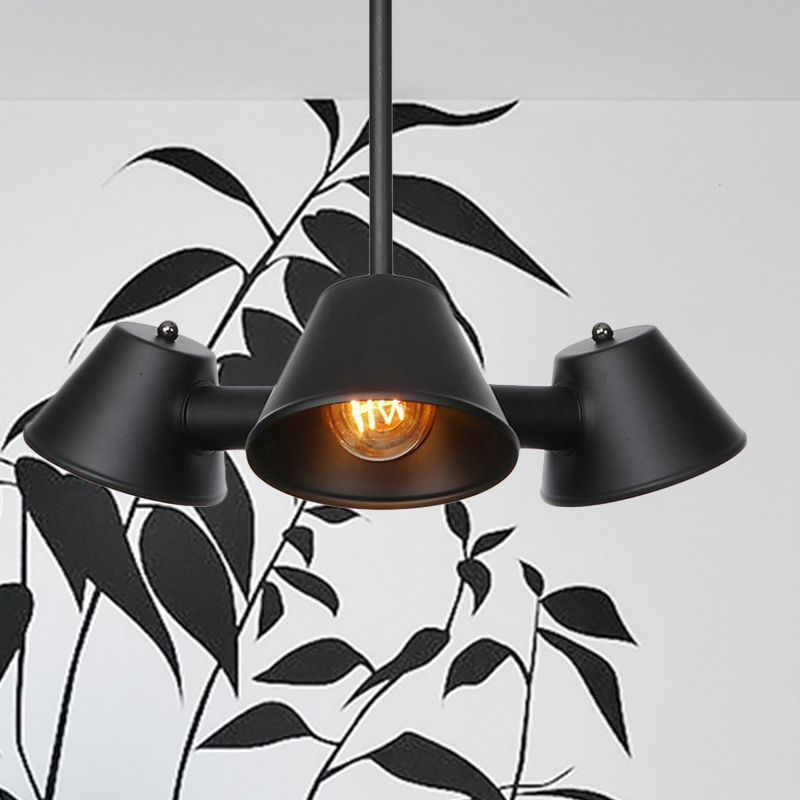 3 Lights Indoor Chandelier Lighting Fixture Industrial Stylish Black Ceiling Lamp with Conical Metal Shade