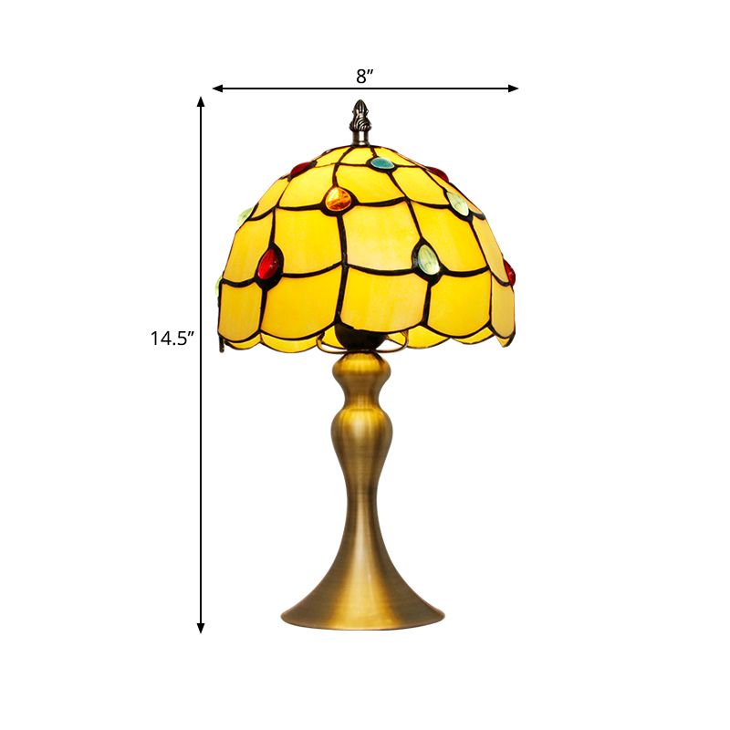 Scalloped Night Light Single Bulb Hand Cut Glass Classic Table Lamp with Jewel Deco in Brass