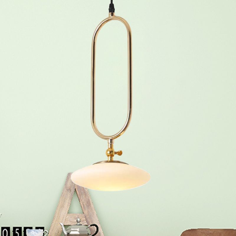 Fly Saucer Pendant Lighting Contemporary Style Milk Glass 1 Light Bedside Ceiling Pendant Lamp in Gold Finish