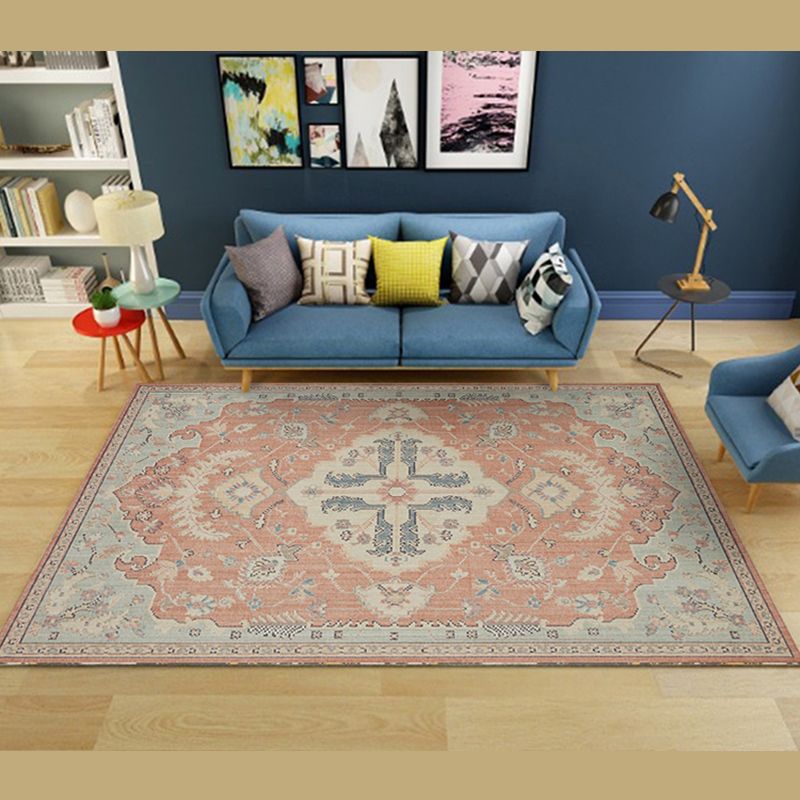 Multicolor Ethnic Print Rug Polyester Carpet Nostalgia Anti-Slip Backing Indoor Rug for Living Room