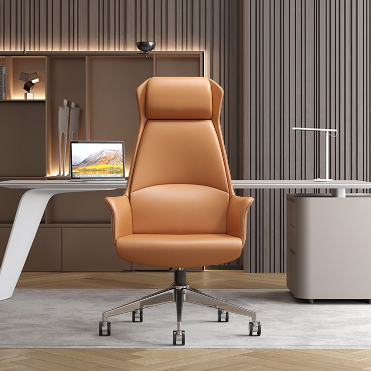 Faux Leather Arm Desk Chair Modern Swivel Working Chair with Wheels