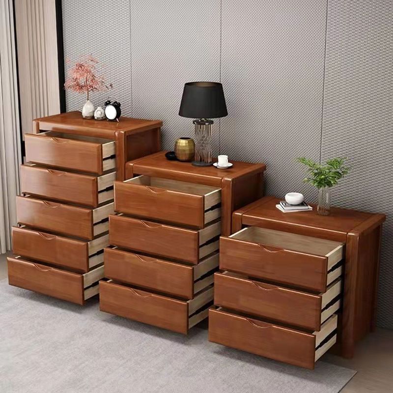 Modern 15.74" Wide Accent Chest Brown Rubberwood Chest with Drawers