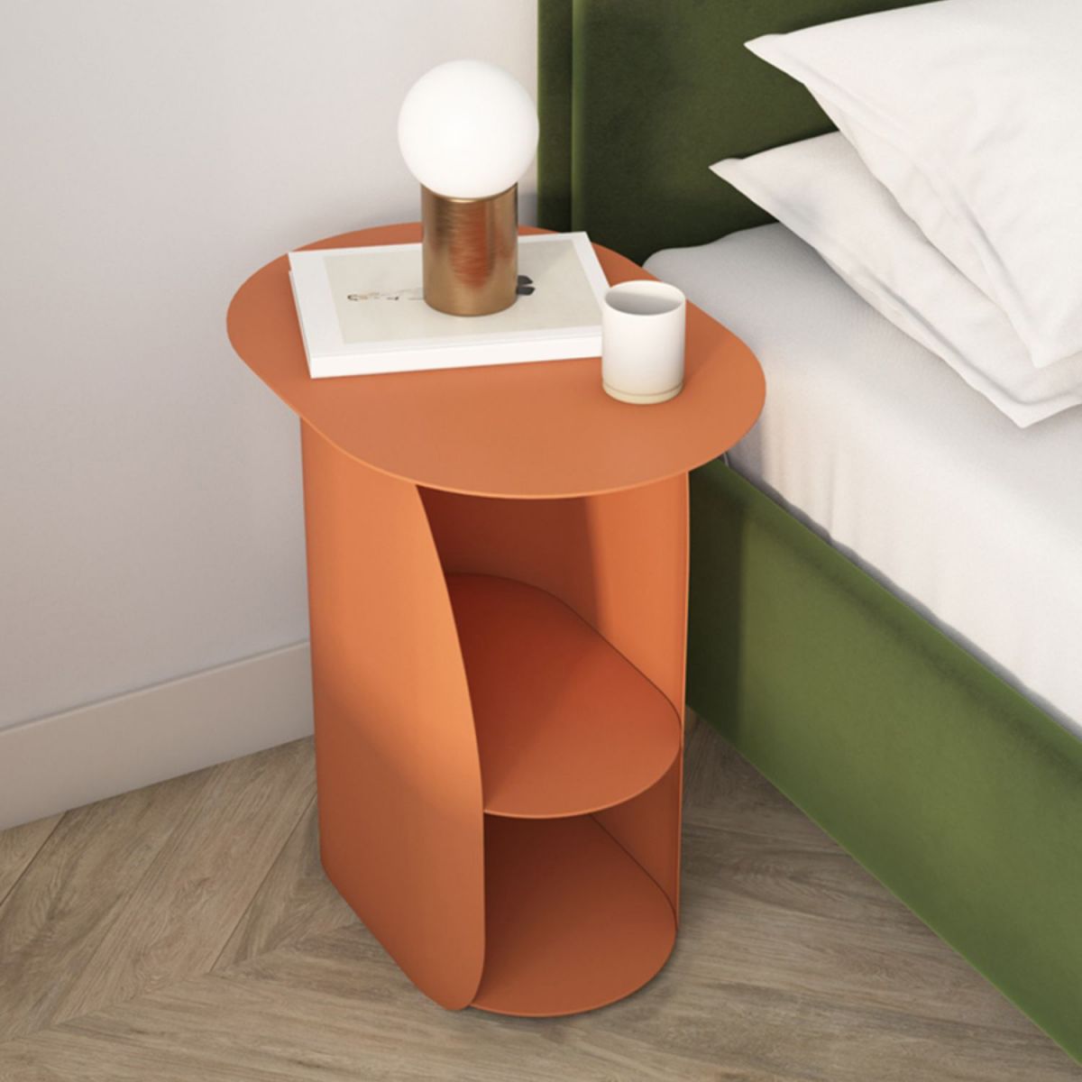 14"W X 20"H Modern Bedside Cabinet Metal Nightstand with 2 Shelves