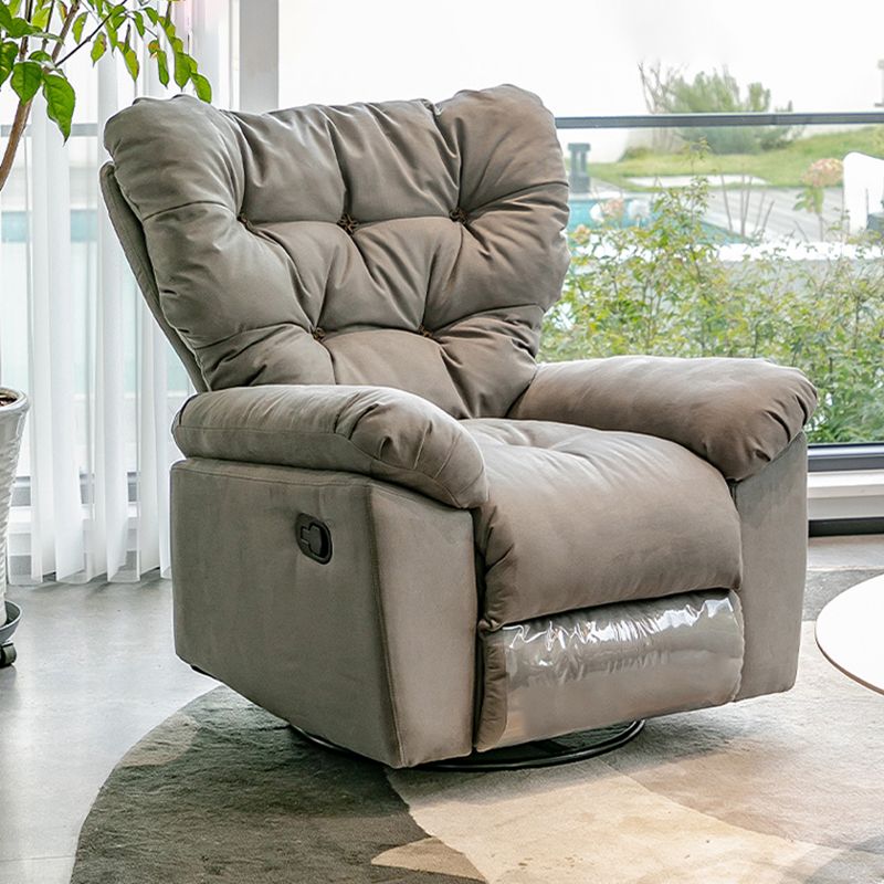 Metal Frame Standard Recliner with Tufted Back Solid Color Microsuede Recliner Chair