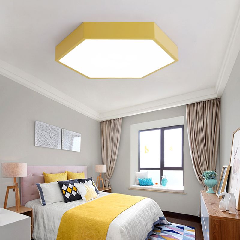 Modern Creative Hexagon LED Massimale Light Lacquered Iron Macaron Flush Mount with Acrylic Shade