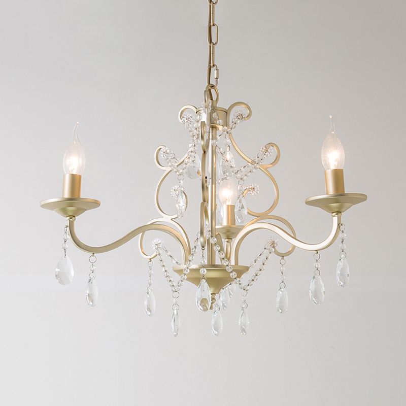 Champagne Candlestick Hanging Light Traditional Crystal 3/6 Bulbs Restaurant Chandelier with Swirl Element