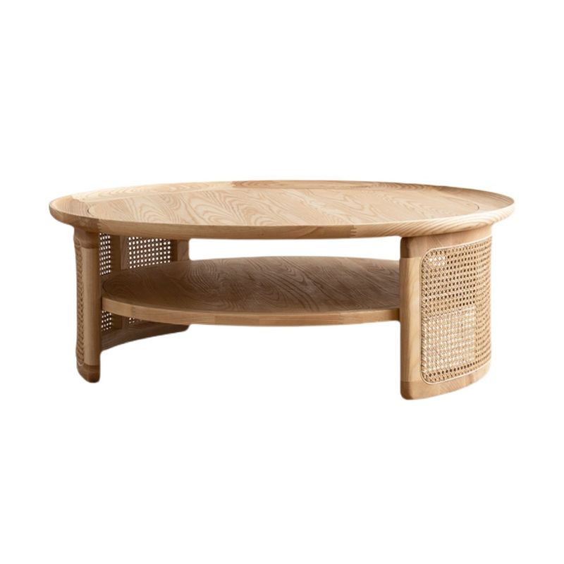 Wood Round 1 Single Coffee Table Nordic 2 - Tier Cocktail Table with Rattan Accent