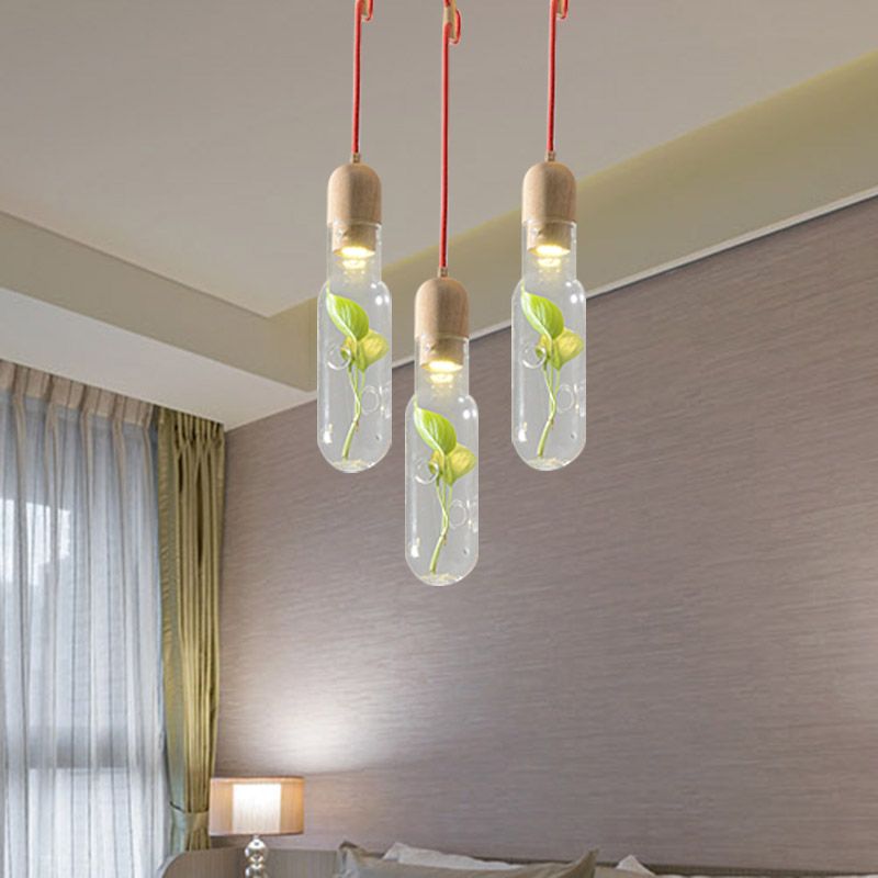 Bois 3/5/7 Bulbes Cluster Pendant Plafond de bouteille en métal antique LED PLADIER LED AVEC CONTENEUR PLANT POUR LE SOIR