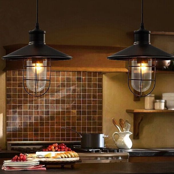 Metal Black Black Aiuto a sospensione Light Cage Shade Industrial Style Sospeded Lighting Freet