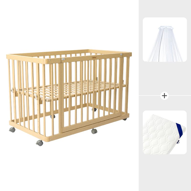 Contemporary 25.19" Wide Wooden Nursery Bed in Natural with Wheels