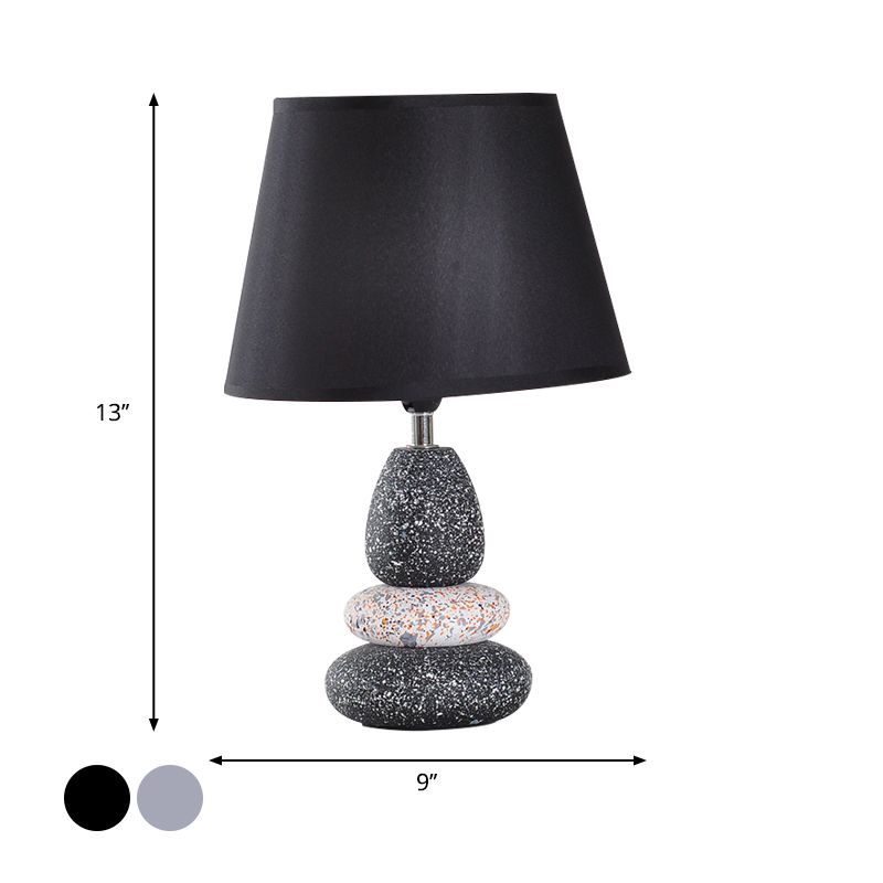 Ceramics Stone Shape Night Light Modernist LED Night Table Lamp in Black/Grey with Fabric Shade