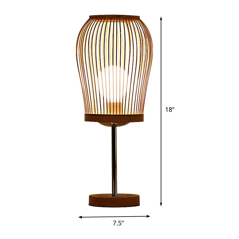 Lantern Task Lighting Chinese Bamboo 1 Bulb Beige Small Desk Lamp for Living Room