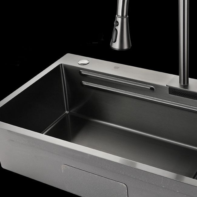 Contemporary Kitchen Sink Stainless Steel Rectangular Shape Kitchen Sink