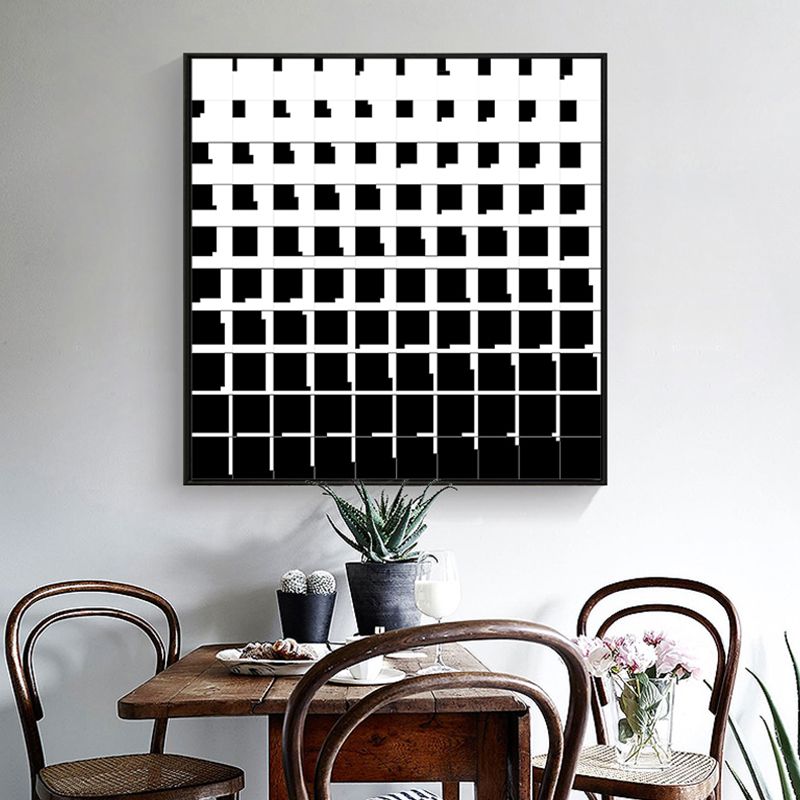 Minimalism Illustration Grids Canvas Dining Room Wall Art Decor in Black and White