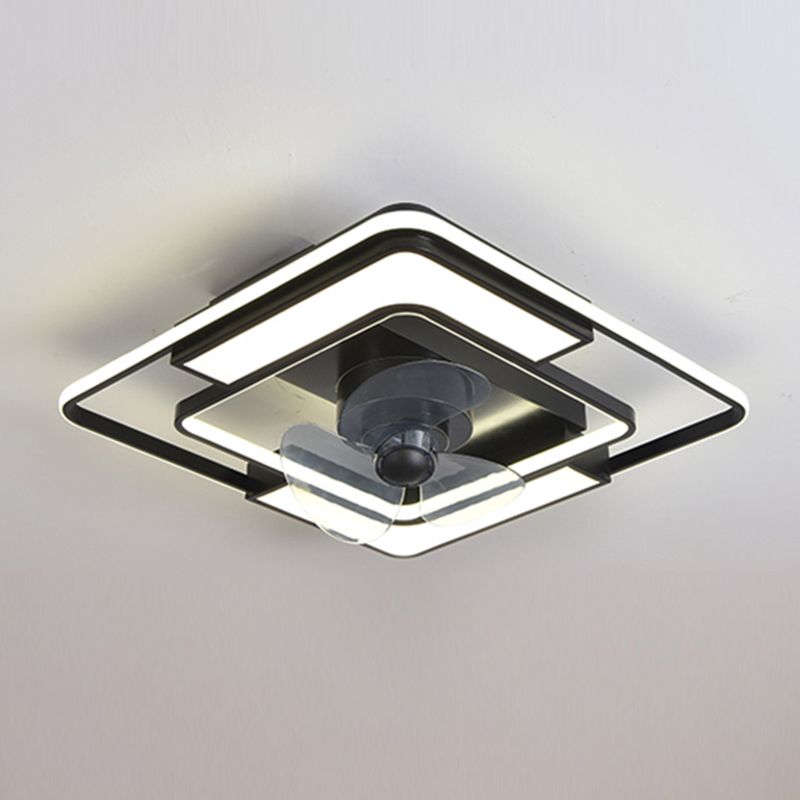 Black Geometric LED Fan Lamp Modern 360-Degree Rotatable Semi Flush Mount Ceiling Light