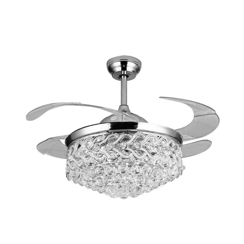 Simple Tapered Ceiling Fan Light Crystal Orbs Chrome/Gold Finish LED Hanging Lamp with Frequency Conversion/Remote Control/Wall Control