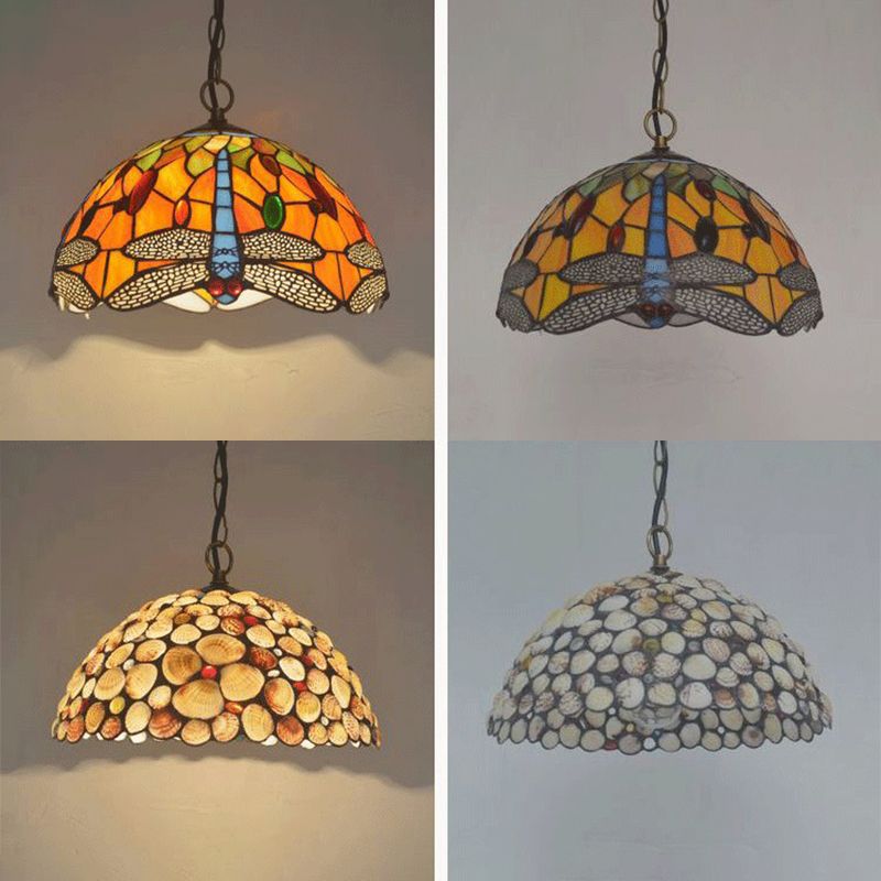 Hand Rolled Art Glass Baroque Suspension Pendant Light Bowl Hanging Pendant for Dining Room