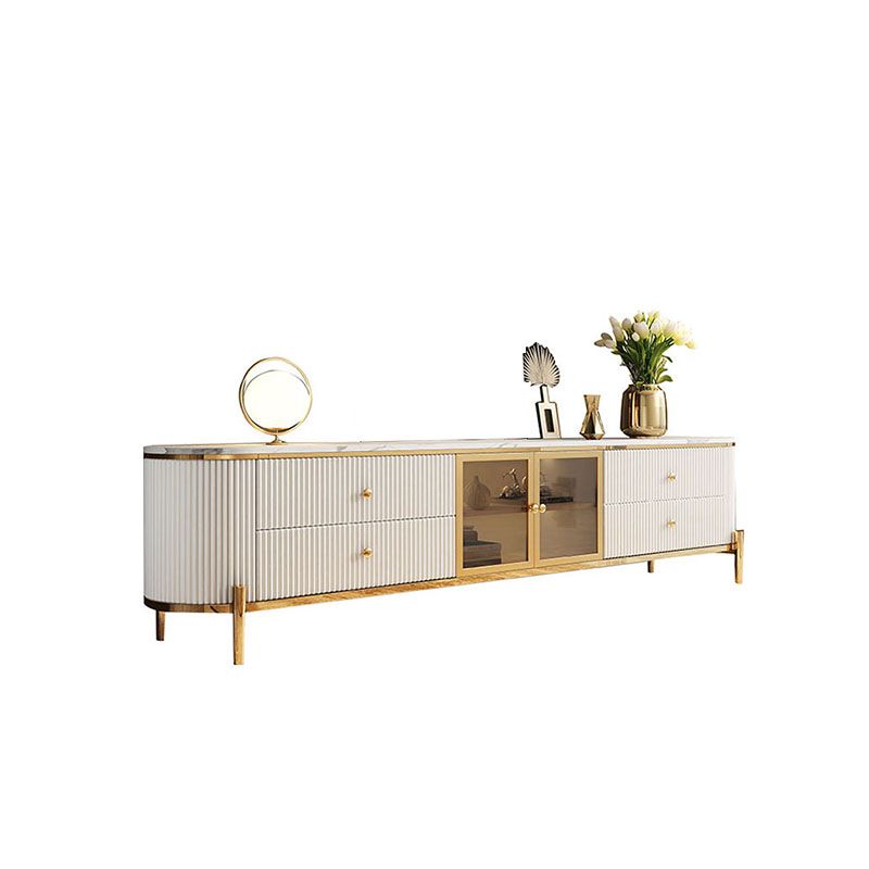 Marble Glam TV Console White 4 Drawers Media Console with Doors