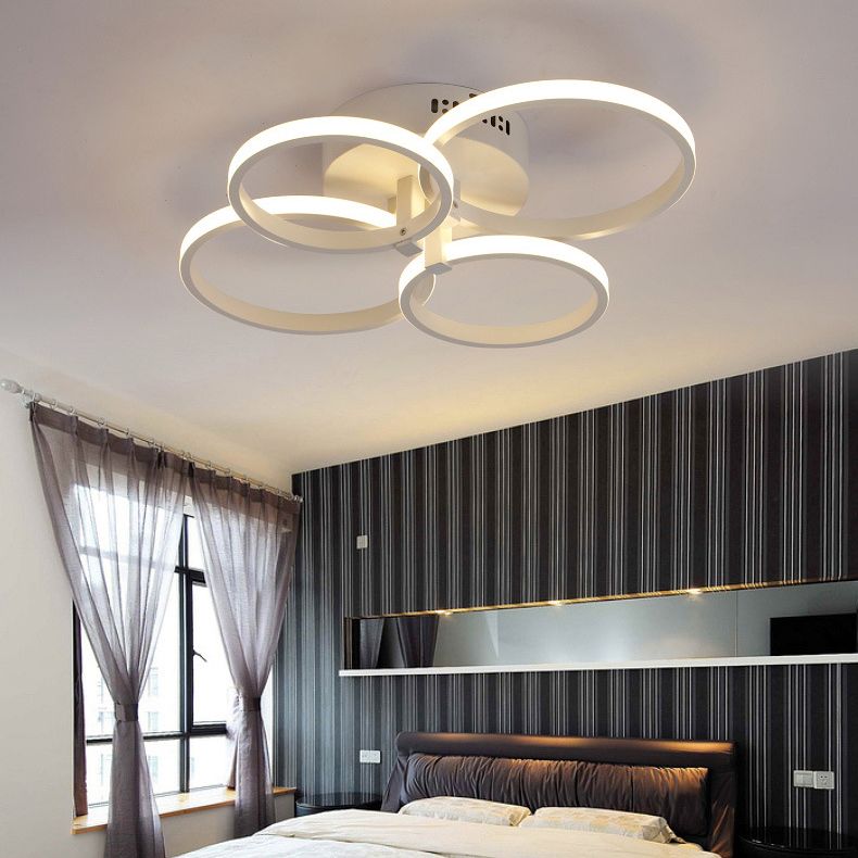 White Loop Shaped Semi Flush Light Minimalism LED Aluminum Ceiling Light for Bedroom